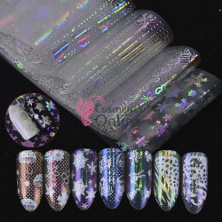 Folii de transfer, FST002 cu folii Holografice Dazzling, Fulgi de Nea, Dantela, set 16 bucati